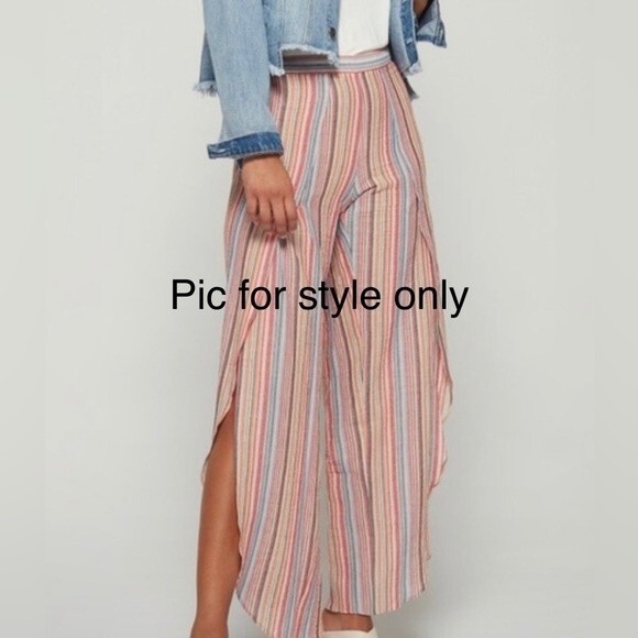 Anthropologie Drew Pants Striped Linen Tulip Wide Leg New Pastel Rainbow Large - Picture 2 of 9